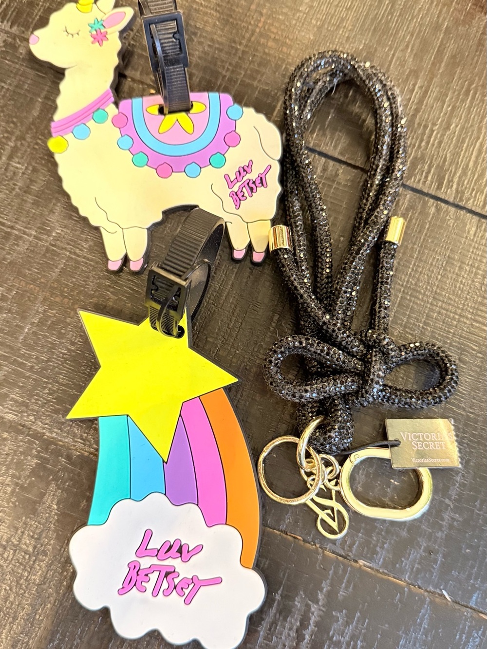 Multicolor Rainbow Luggage Tag Set and Victoria’s Secret bag chain bundle